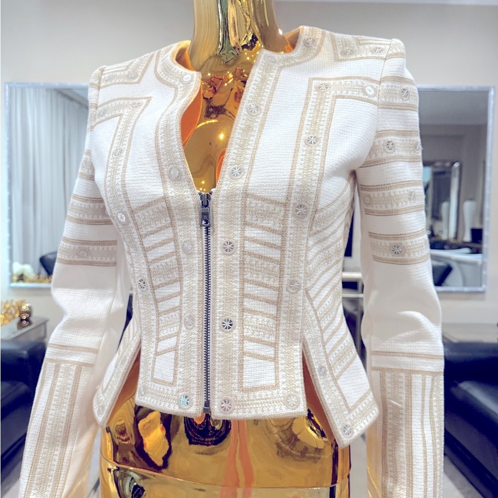 BCBGMaxAzria Ivory and Taupe Women's Suit Jacket